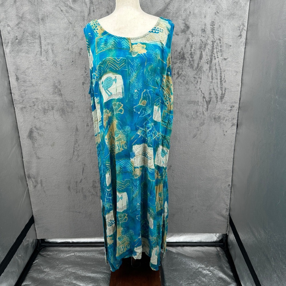 We Be Bop 3X Blue Abstract Rayon Sleeveless Maxi Dress‎ Boho Beach Resort Wear